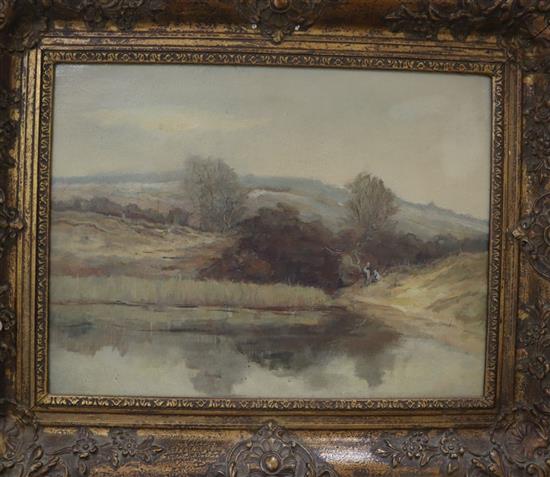 Antoon Markus (1870-1955), oil on canvas, Open landscape with pond, label verso, 30 x 39cm